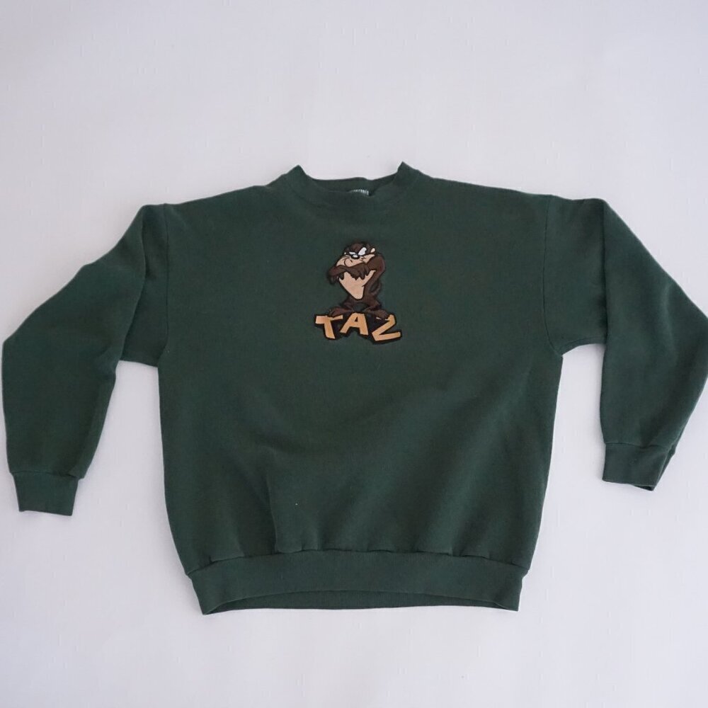 Vintage '90s Looney Tunes Tasmanian Devil Hunter Green Cotton Crewneck Sweater S